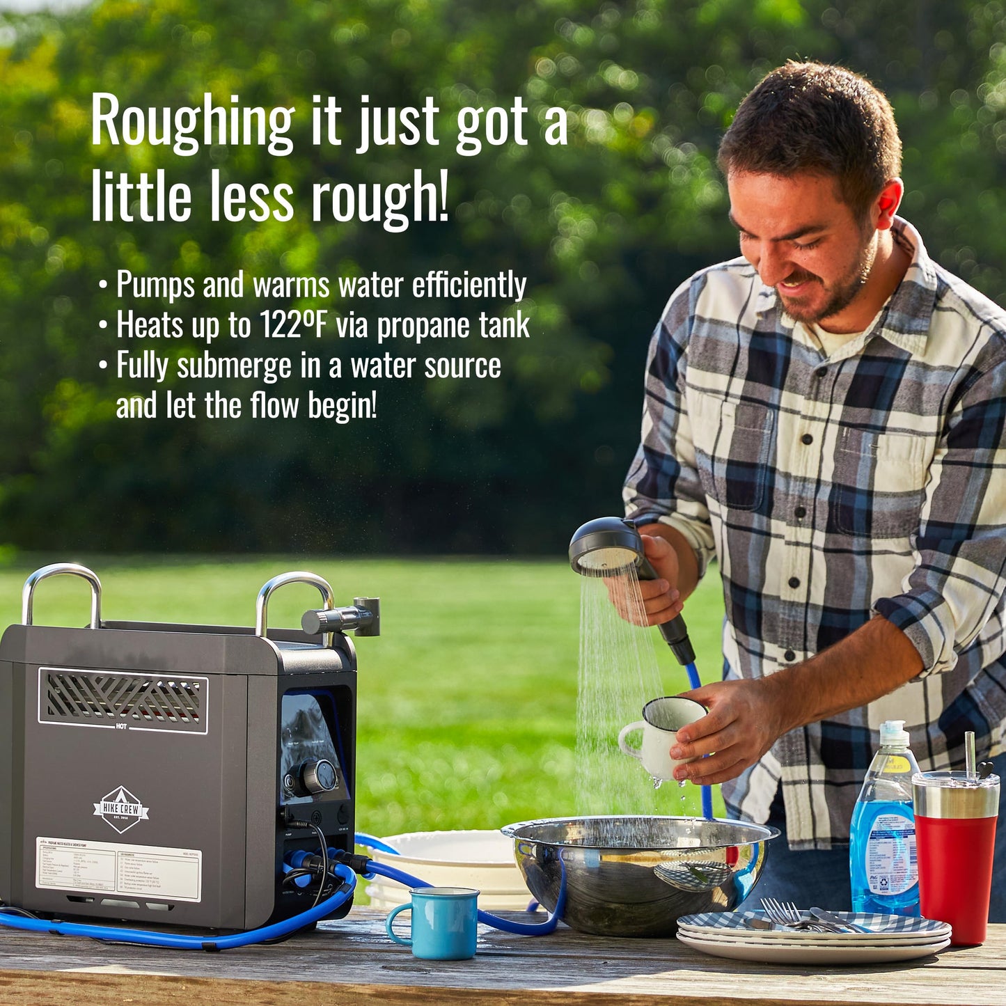 Hike Crew Propane Water Heater & Shower Pump | Rechargeable Portable Outdoor Water System w/Shower Head Attachment for Instant Hot Water While Camping, Hiking, Glamping & Vacationing
