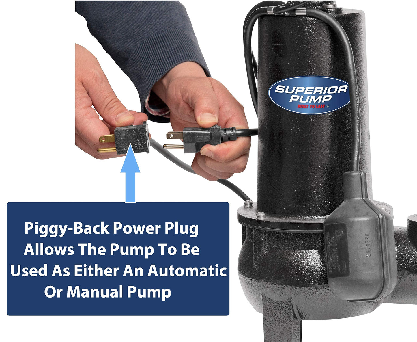 Superior Pump 93020 1/2 HP 2" Cast Iron Sewage Pump System with Vertical Float Switch , Black