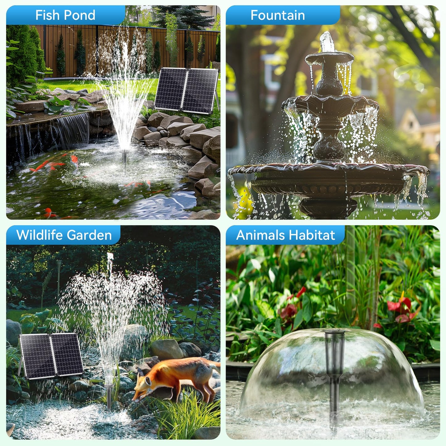POPOSOAP 55W Solar Fountain Pump for Outdoor Pond, 480GPH Solar Pond Pump with Dry-Run Protection, Solar Powered Water Pump with PVC Tubing, 17Ft Cord for Ponds, Garden, Waterfall, Hydroponics