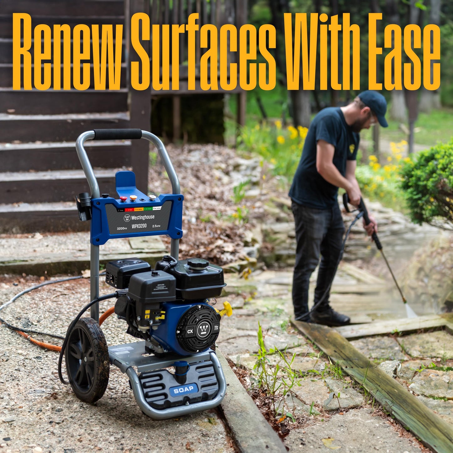 Westinghouse WPX3200 Gas Pressure Washer, 3200 PSI and 2.5 GPM, Onboard Soap Tank, Spray Gun and Wand, 5 Nozzle Set, for Cars/Fences/Driveways/Homes/Patios/Furniture