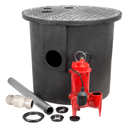 Red Lion RL-WCS50TA-24 1/2 HP 5600 GPH 115-Volt Cast Iron Sewage Pump and 24 x 24-inch Basin System, Red and Black, 14942756